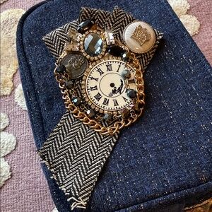 Embellished Denim Clutch with Clock Design